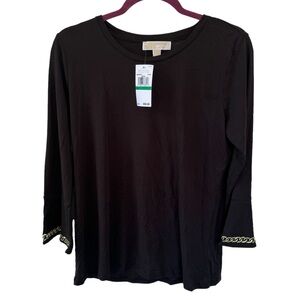 Michael Kors black top -- 3/4 sleeve with gold chain detailing - size large